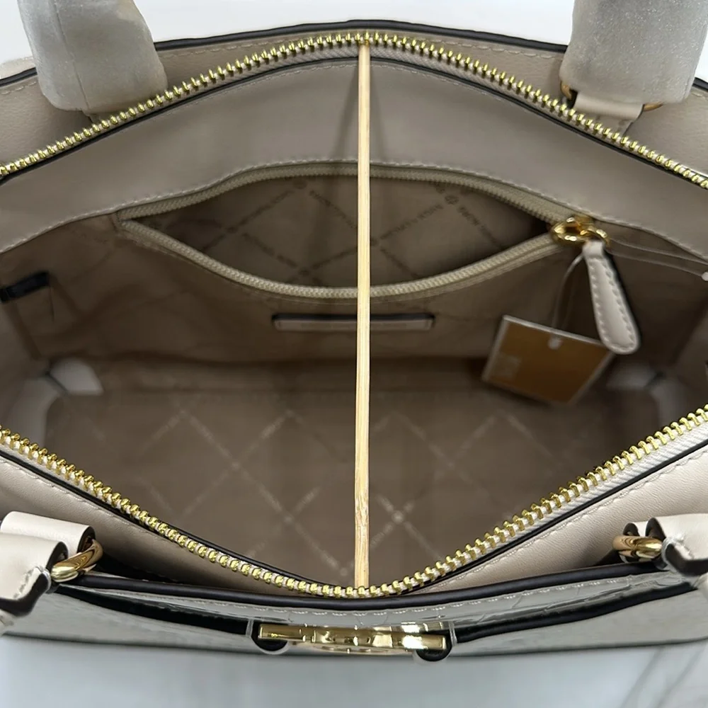 MICHAEL KORS Reed Large Leather Belted Satchel Crossbody Handbag Center Zip - Picture 10 of 13